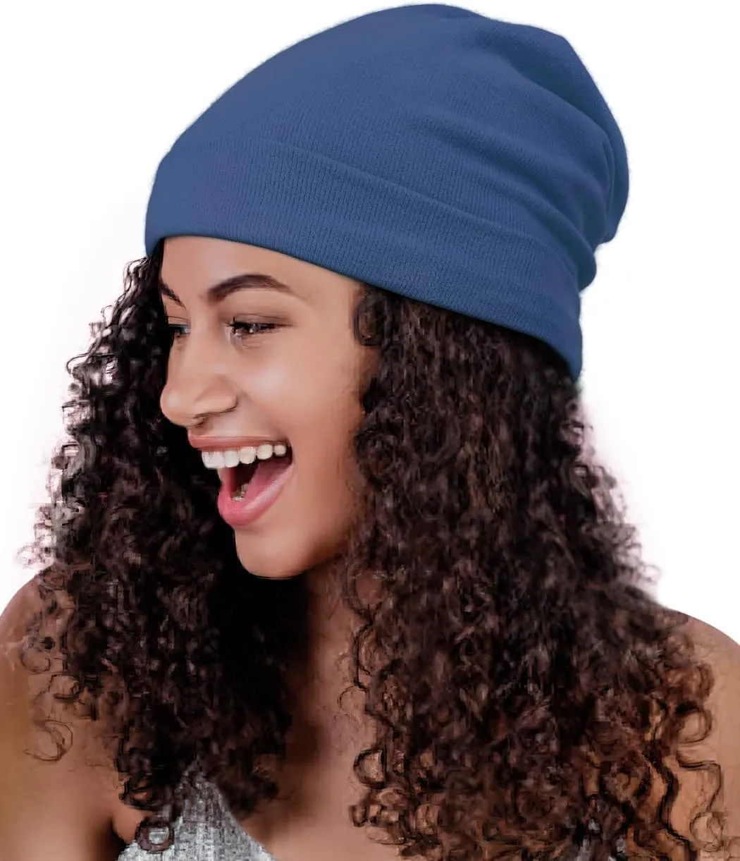 Satin Lined Skull Cap Slouchy Beanie Warm Knit Hat for Locs, Curls