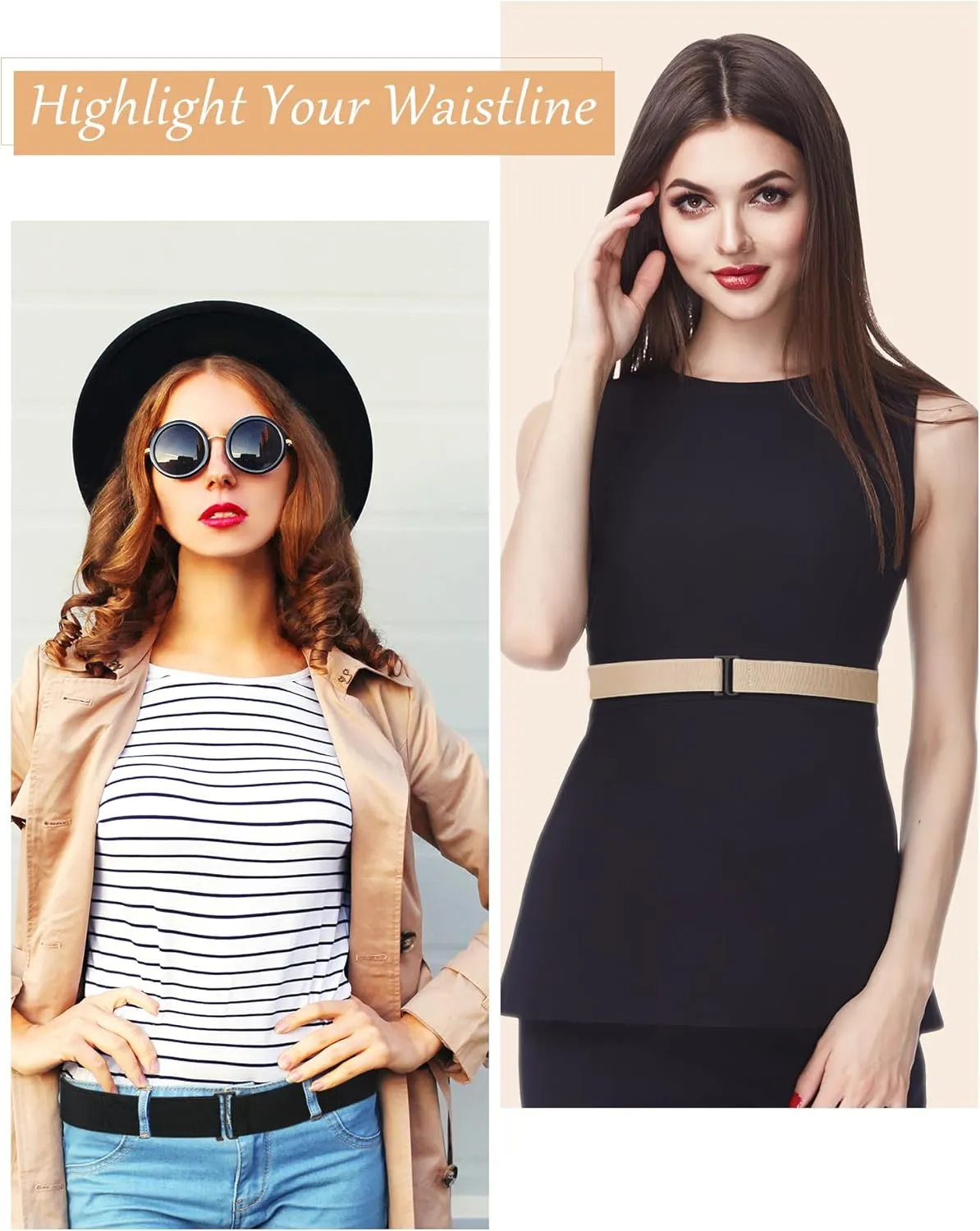 SATINIOR 6 Pcs Women No Show Invisible Belt Stretch Elastic Women Flat Buckle Belt for Jeans Pants Dresses