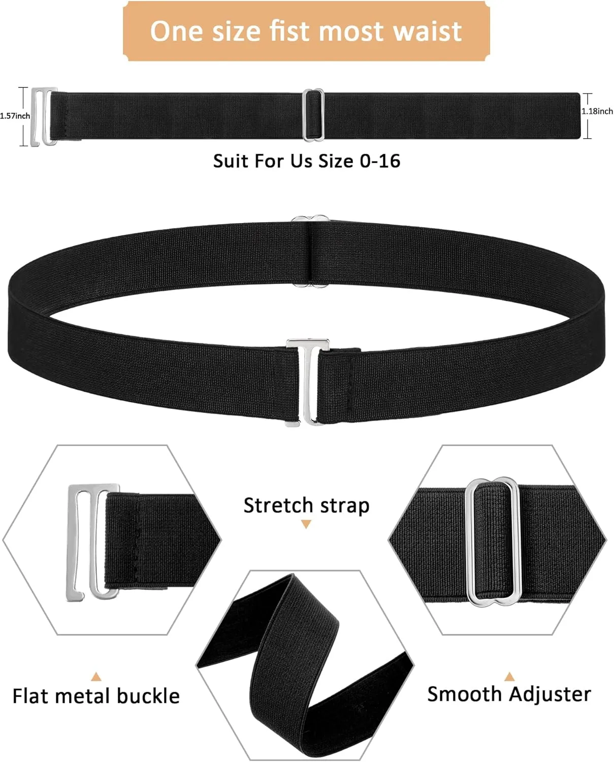 SATINIOR 6 Pcs Women No Show Invisible Belt Stretch Elastic Women Flat Buckle Belt for Jeans Pants Dresses