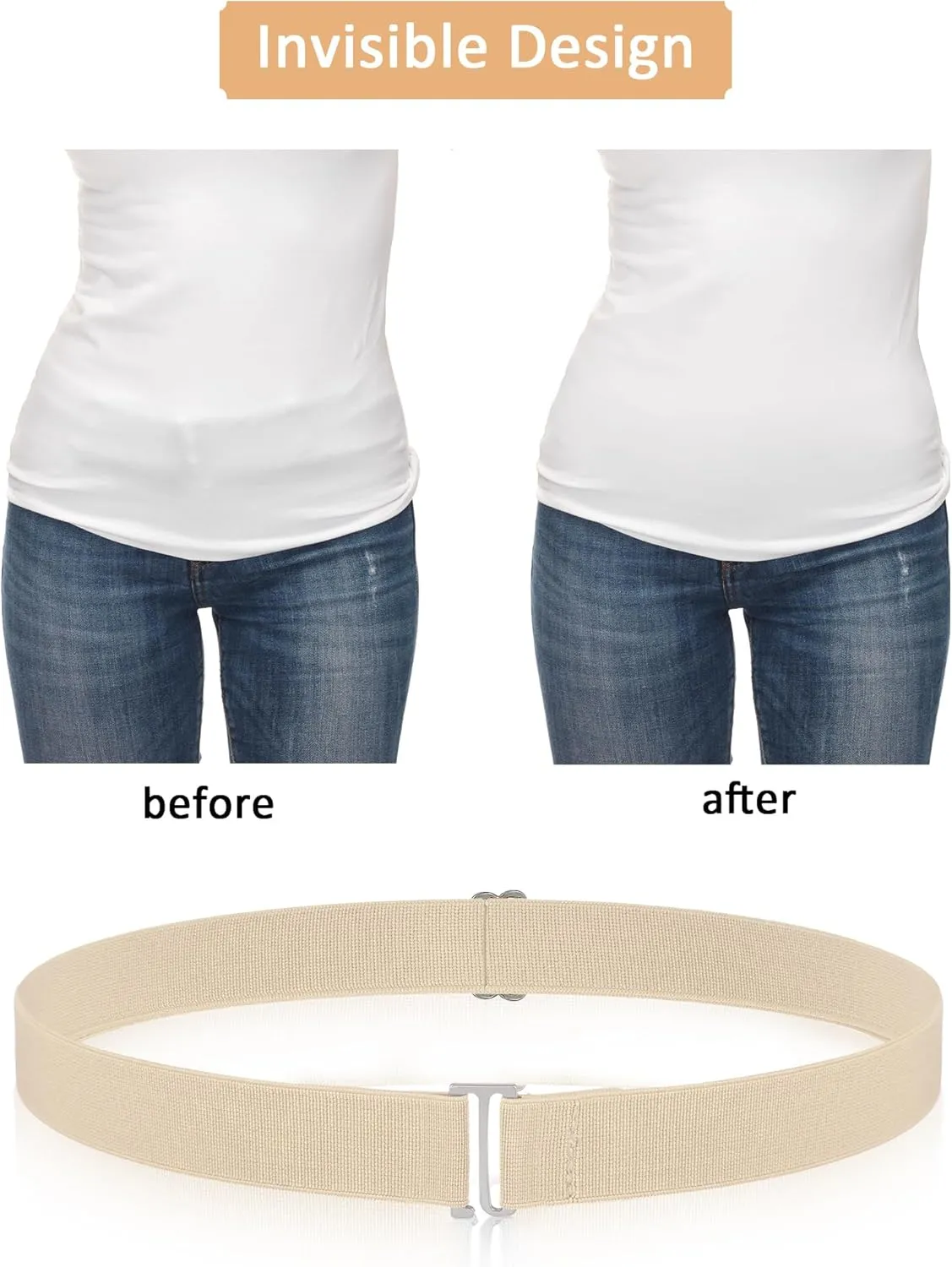 SATINIOR 6 Pcs Women No Show Invisible Belt Stretch Elastic Women Flat Buckle Belt for Jeans Pants Dresses