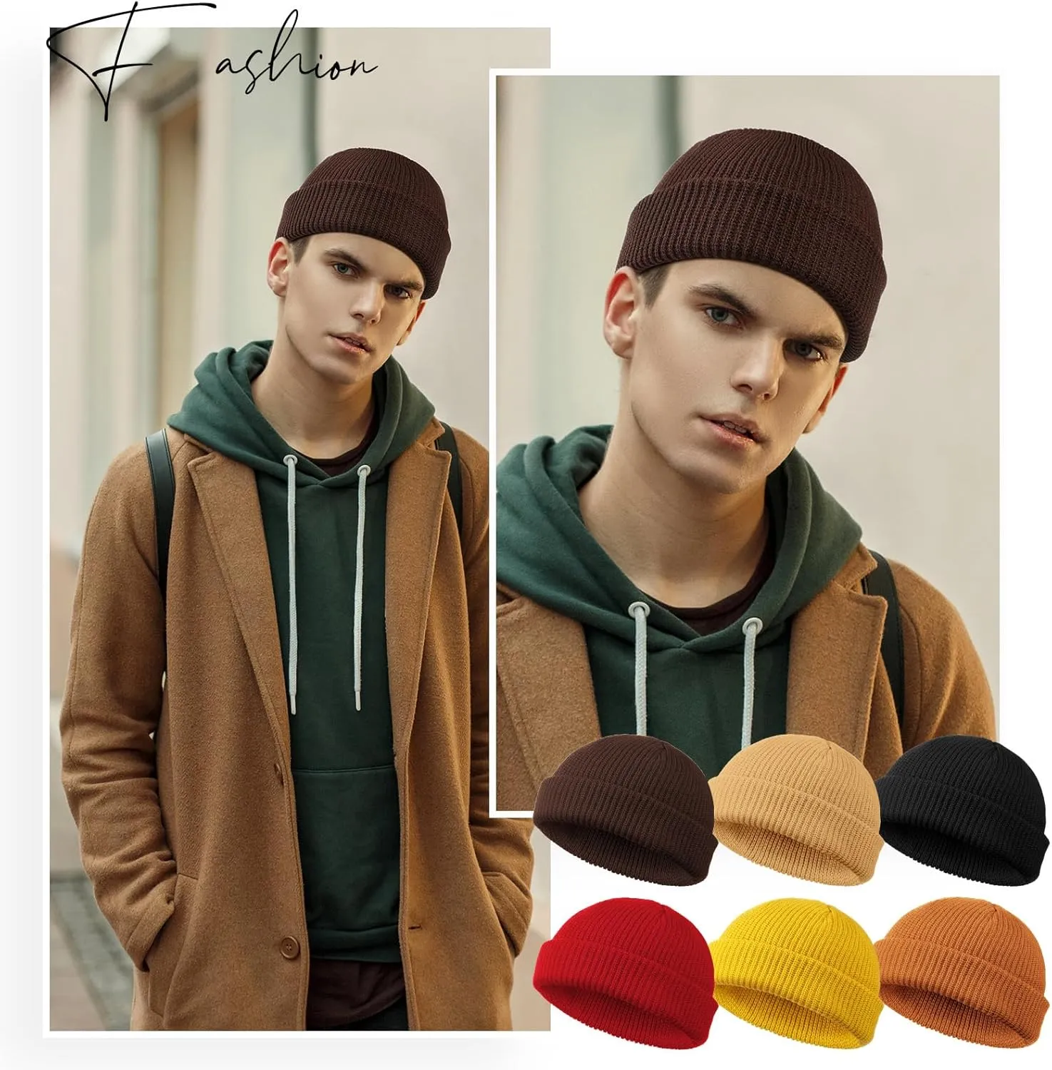 SATINIOR 6 Pieces Trawler Beanie Watch Hat Roll up Edge Skullcap Fisherman Beanie Unisex