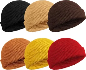 SATINIOR 6 Pieces Trawler Beanie Watch Hat Roll up Edge Skullcap Fisherman Beanie Unisex