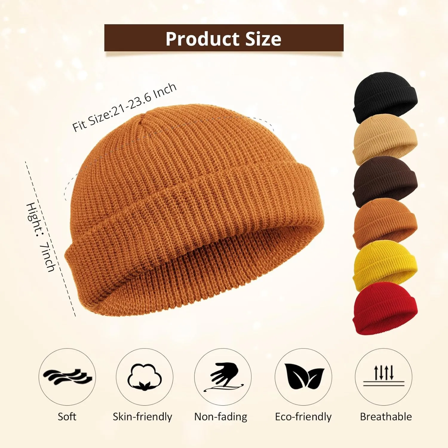SATINIOR 6 Pieces Trawler Beanie Watch Hat Roll up Edge Skullcap Fisherman Beanie Unisex