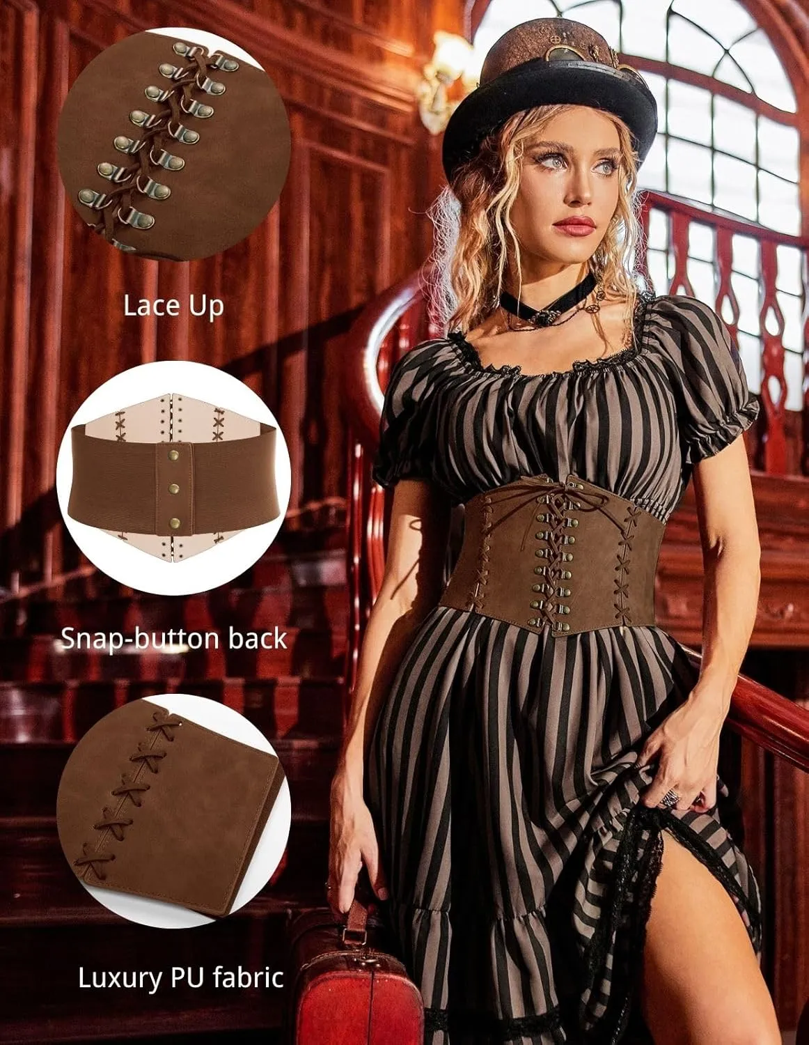 Scarlet Darkness Women Wide Belt Elastic Waist Belt Lace-up Corset Belts for Dress