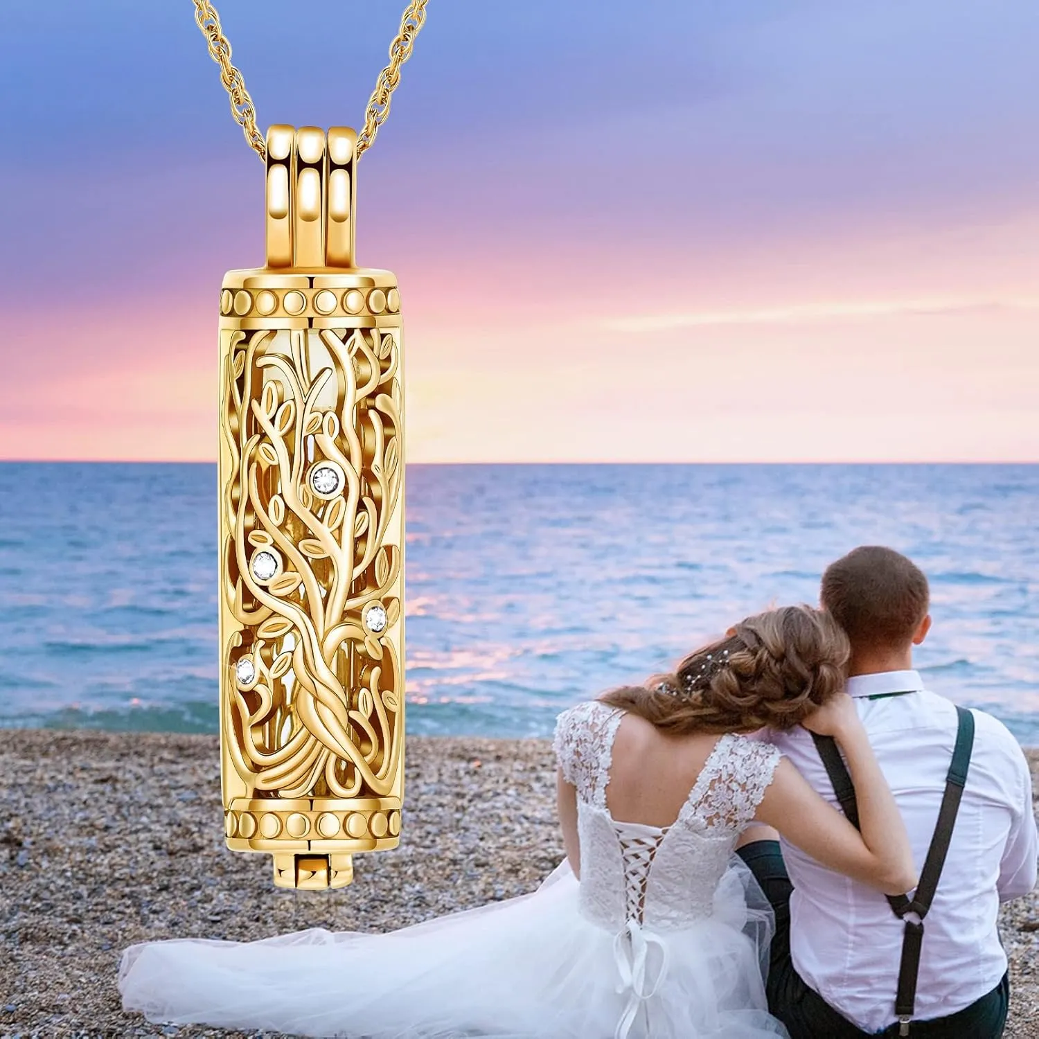 shajwo Cylinder Cremation Jewelry Tree of Life Urn Ashes Necklace for Women Men Vial Cremation Ash Pendant Loved One Memorial Jewelry