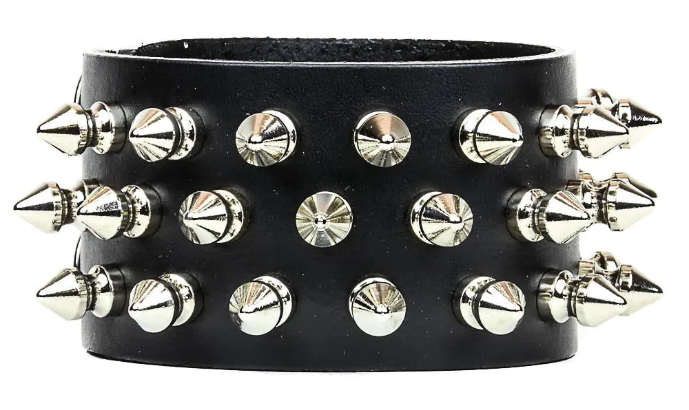 Snap Bracelet With 3 Row  Spikes