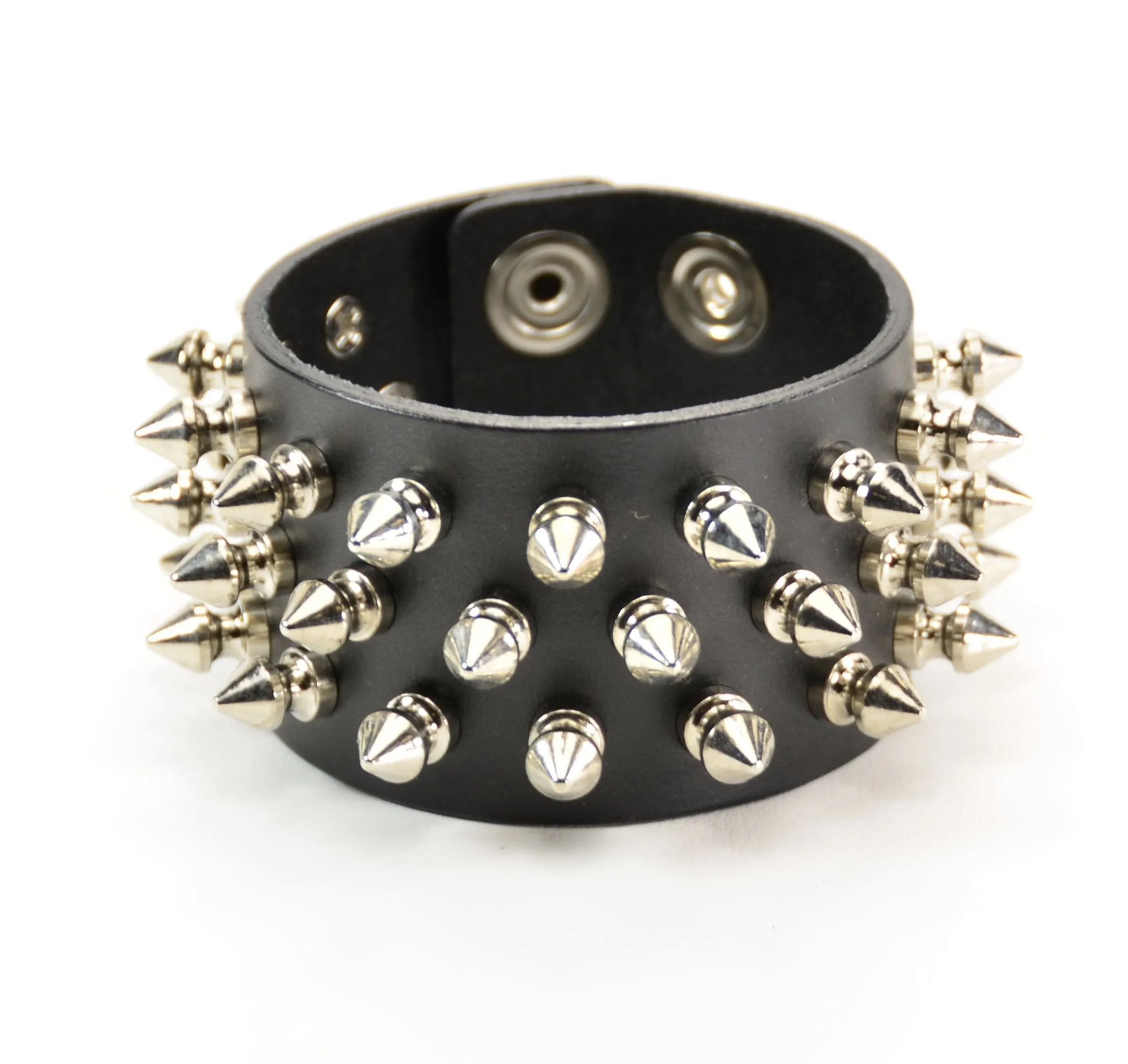 Snap Bracelet With 3 Row  Spikes