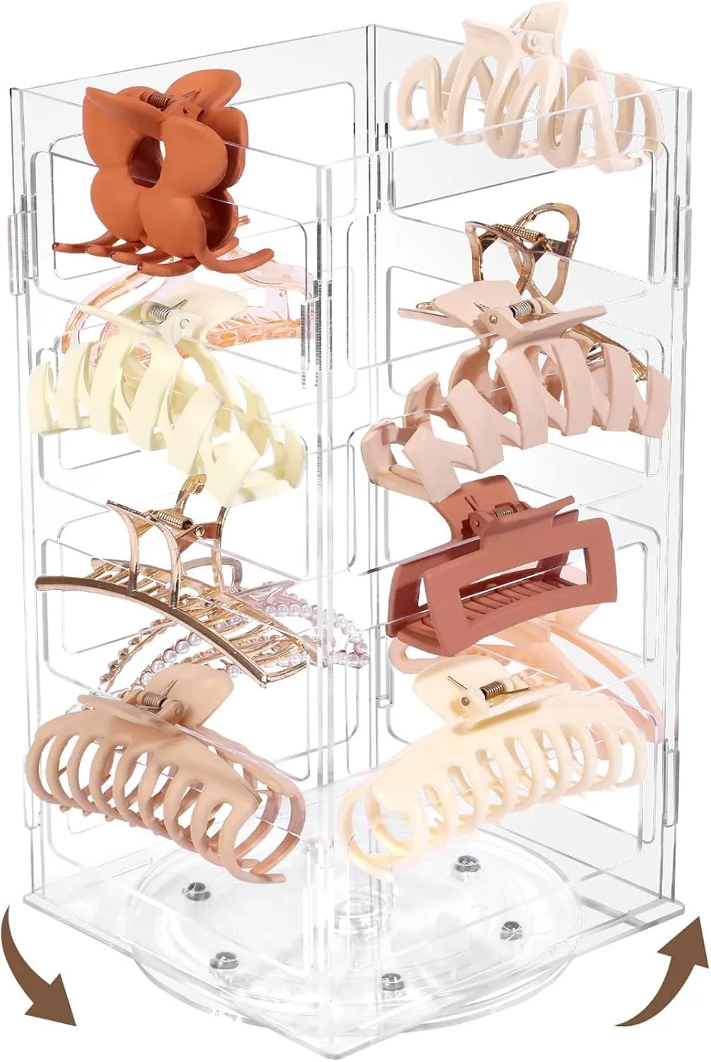 SNOWSTAR Acrylic Claw Clip Organizer Holder,Vertical 360-Degree Rotating Hair Clip Holder and Storage,Hair Clip Organizer Display Clear Stand for Women and Girls