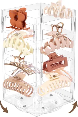 SNOWSTAR Acrylic Claw Clip Organizer Holder,Vertical 360-Degree Rotating Hair Clip Holder and Storage,Hair Clip Organizer Display Clear Stand for Women and Girls