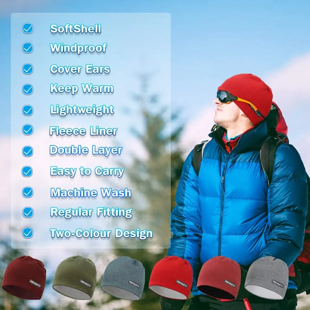 Softshell Winter Fleece Lined Beanie Hats, 9" Running Skull Cap Thermal Tactical Watch Cap Men Women