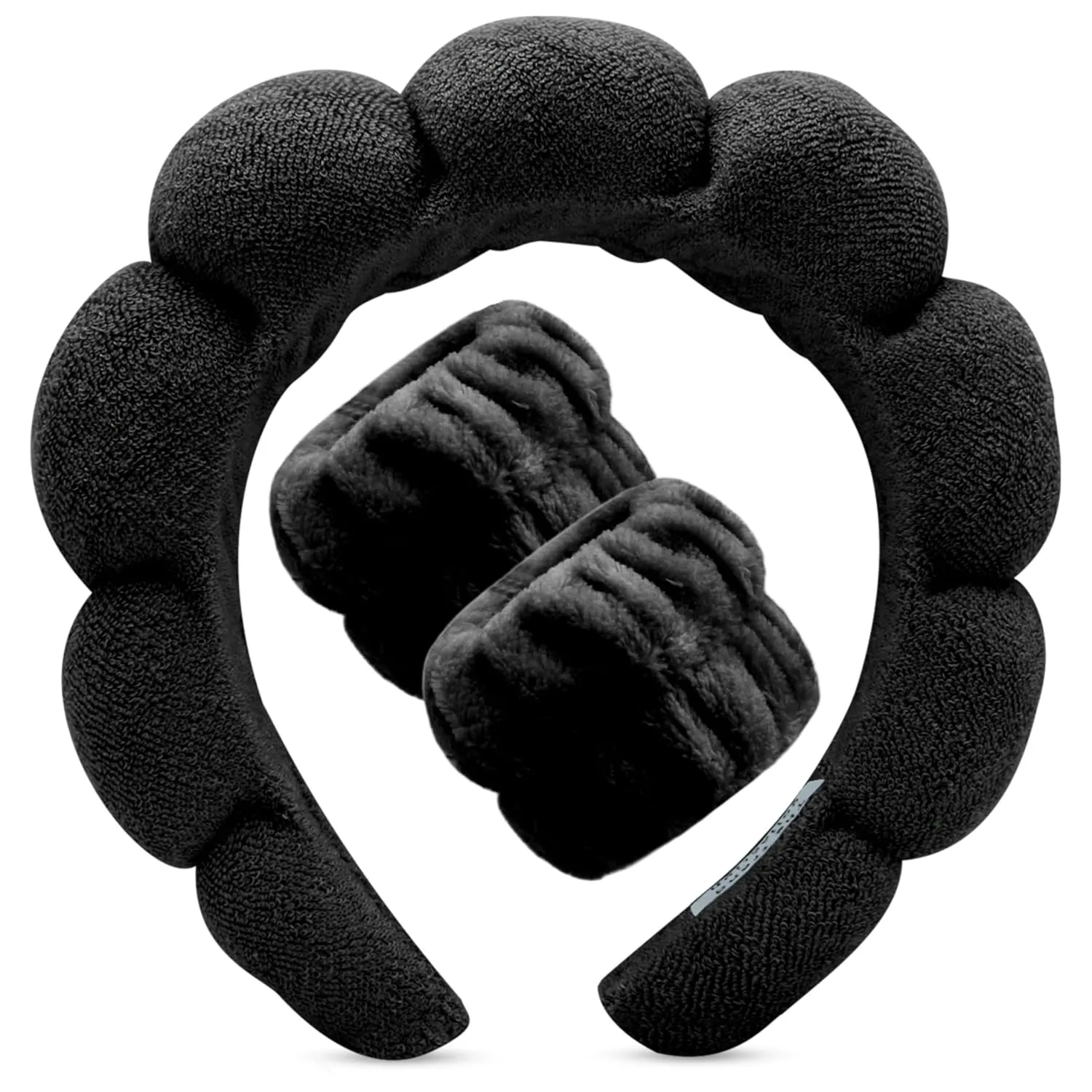 Spa Headband with Wristbands for Washing Face, 3pc Set for Makeup and Skincare. Bubble Skin Care Head Band. Puffy Hairband for Women, Teens, Girls. Cute Hair Accessories.