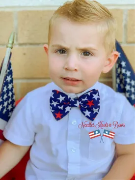 Stars on Blue Pre Tied Bow Tie, Patriotic 4th of July