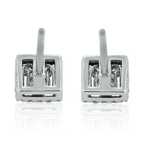 Steffans Princess Cut Diamond Micro Set Frame Platinum Cluster Stud Earrings (0.40ct)
