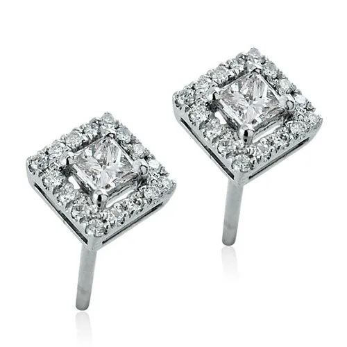 Steffans Princess Cut Diamond Micro Set Frame Platinum Cluster Stud Earrings (0.40ct)