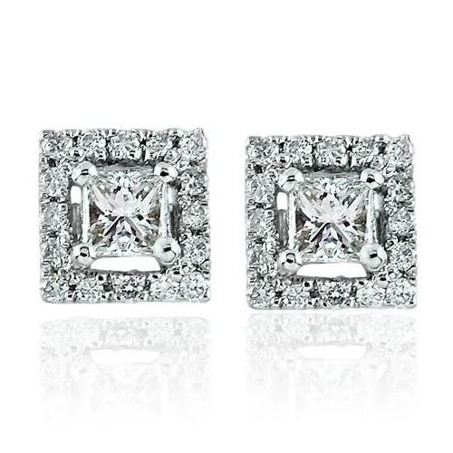 Steffans Princess Cut Diamond Micro Set Frame Platinum Cluster Stud Earrings (0.40ct)
