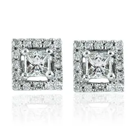 Steffans Princess Cut Diamond Micro Set Frame Platinum Cluster Stud Earrings (0.40ct)