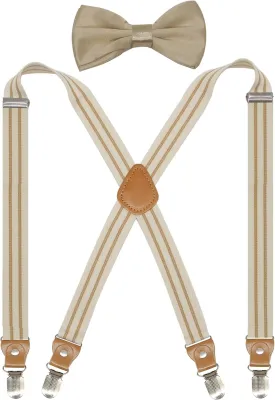 Suspenders Men&Women Bowtie Set X Back Suspender For Wedding&Formal Events with 1 Inch Wide Elastic Braces