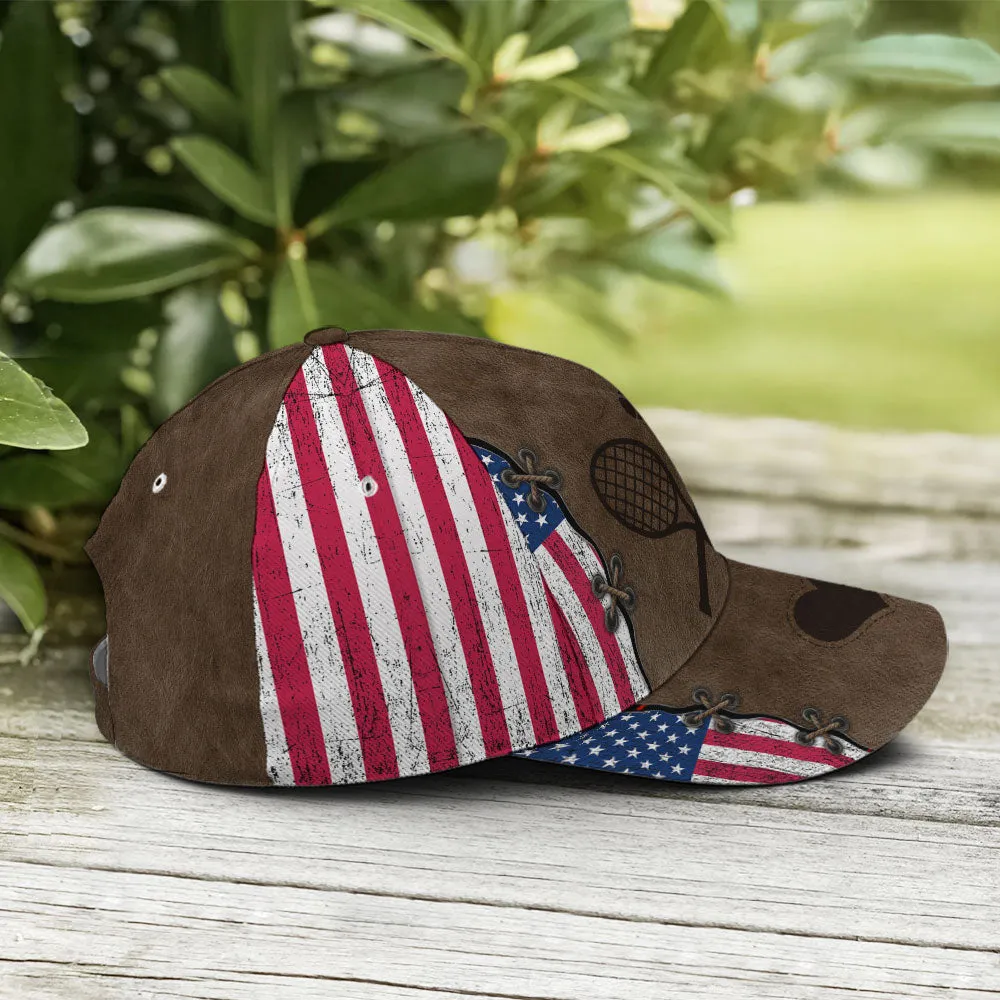 Tennis American Flag Leather Style Baseball Cap Coolspod