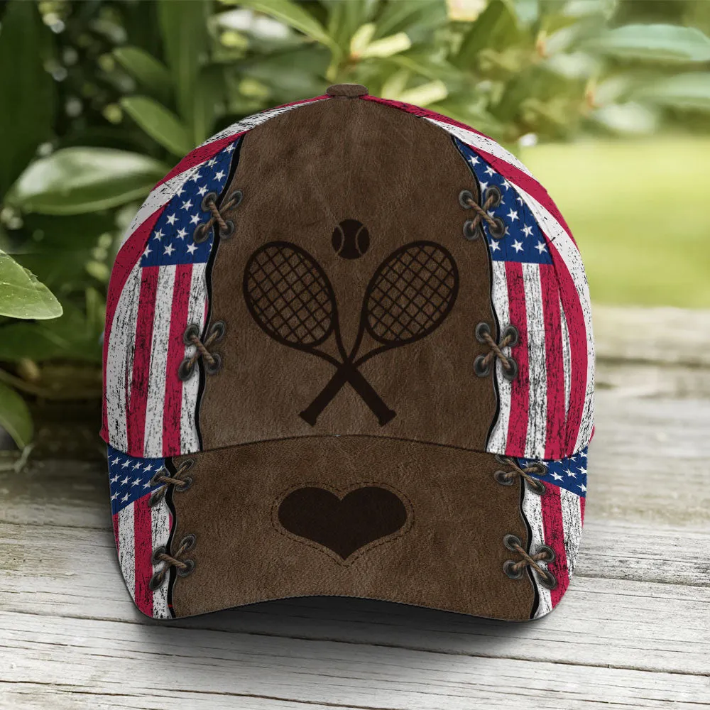 Tennis American Flag Leather Style Baseball Cap Coolspod