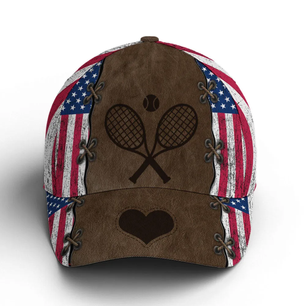 Tennis American Flag Leather Style Baseball Cap Coolspod
