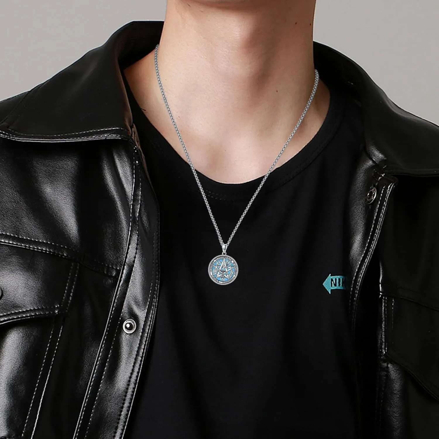 Tetragrammaton Necklace 925 Sterling Silver Pentagram Necklace for Men Women Amulet Energy Pendant Amulet Jewelry Gifts