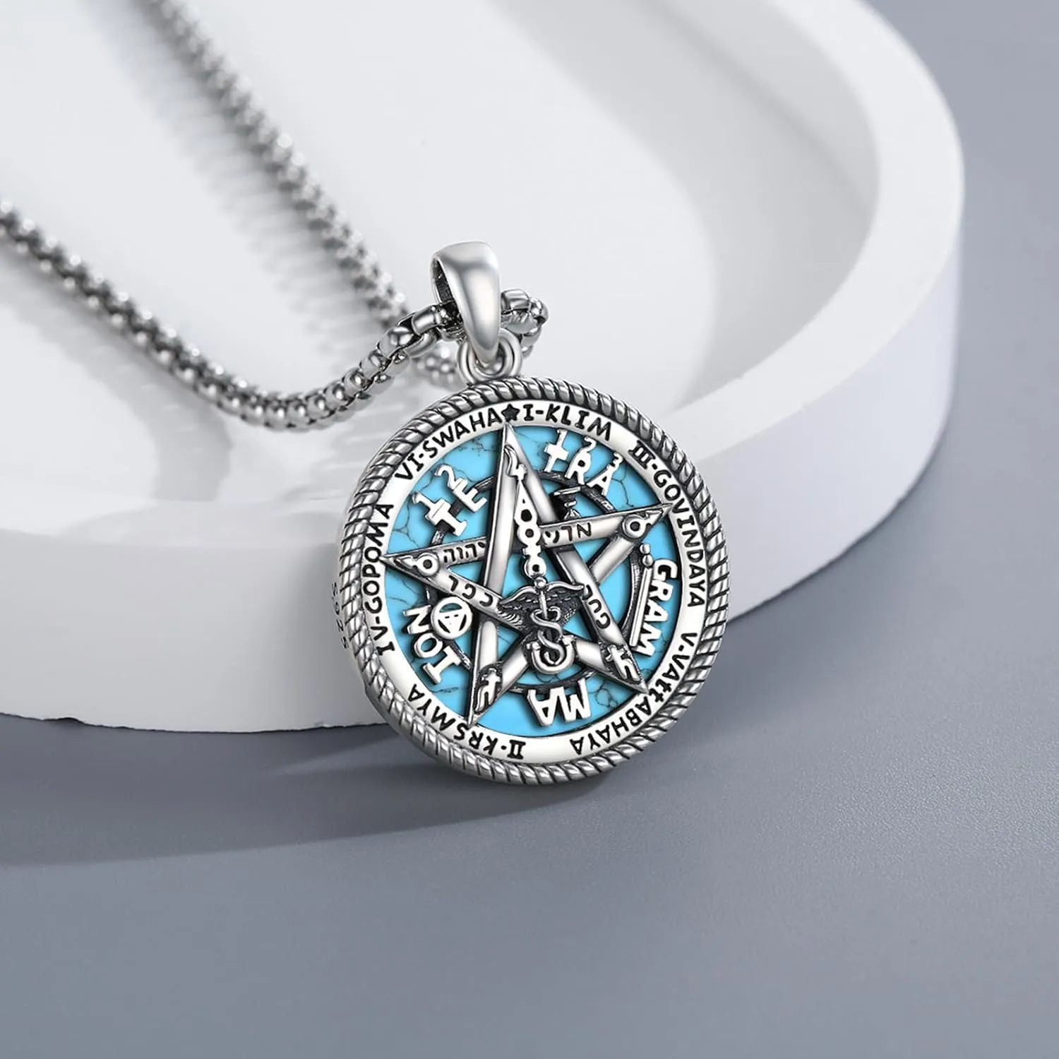Tetragrammaton Necklace 925 Sterling Silver Pentagram Necklace for Men Women Amulet Energy Pendant Amulet Jewelry Gifts