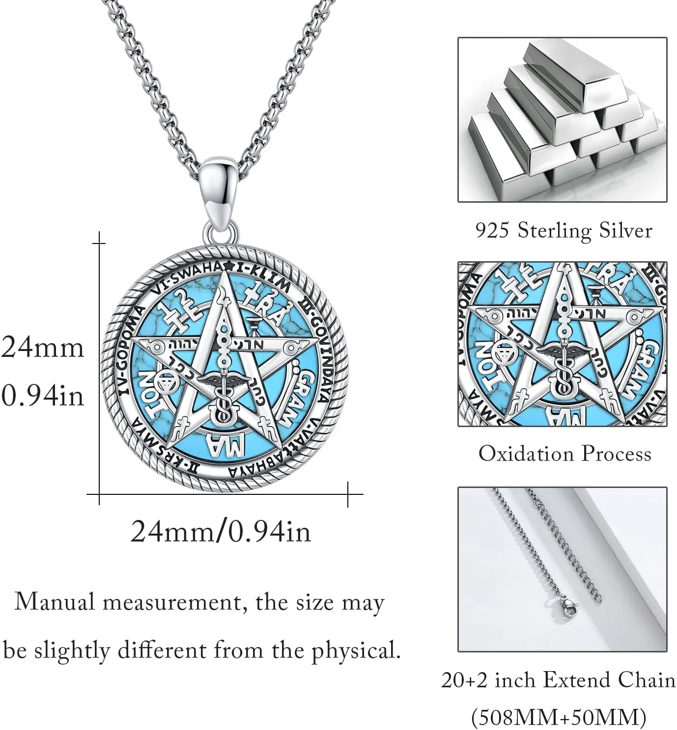 Tetragrammaton Necklace 925 Sterling Silver Pentagram Necklace for Men Women Amulet Energy Pendant Amulet Jewelry Gifts