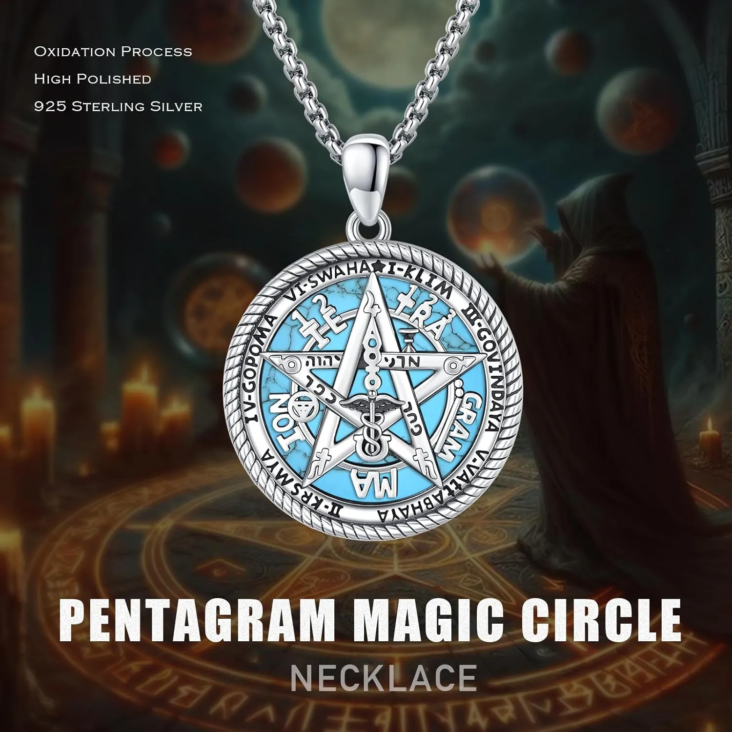 Tetragrammaton Necklace 925 Sterling Silver Pentagram Necklace for Men Women Amulet Energy Pendant Amulet Jewelry Gifts