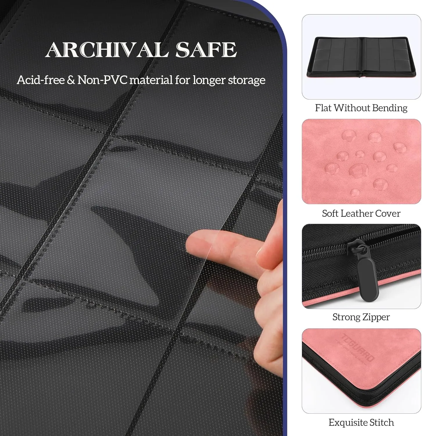 Trading Card Binder, 9 Side Loading Pocket Card Album Hold Up to 540 Cards, Zipper Binder for Cards Collection, TCG Card Holder for Game Card, Sports Card, Yugioh, MTG etc.Pink 9