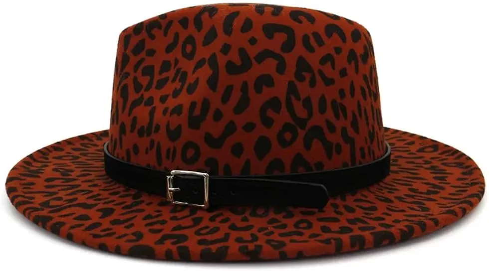Unisex Fall Winter Wide Brim Printed Hats Panama Vintage Fedora Hat Jazz Cap with Belt Buckle
