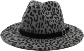 Unisex Fall Winter Wide Brim Printed Hats Panama Vintage Fedora Hat Jazz Cap with Belt Buckle