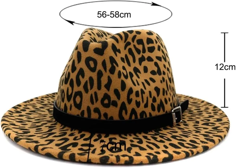 Unisex Fall Winter Wide Brim Printed Hats Panama Vintage Fedora Hat Jazz Cap with Belt Buckle