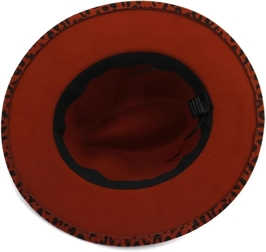 Unisex Fall Winter Wide Brim Printed Hats Panama Vintage Fedora Hat Jazz Cap with Belt Buckle