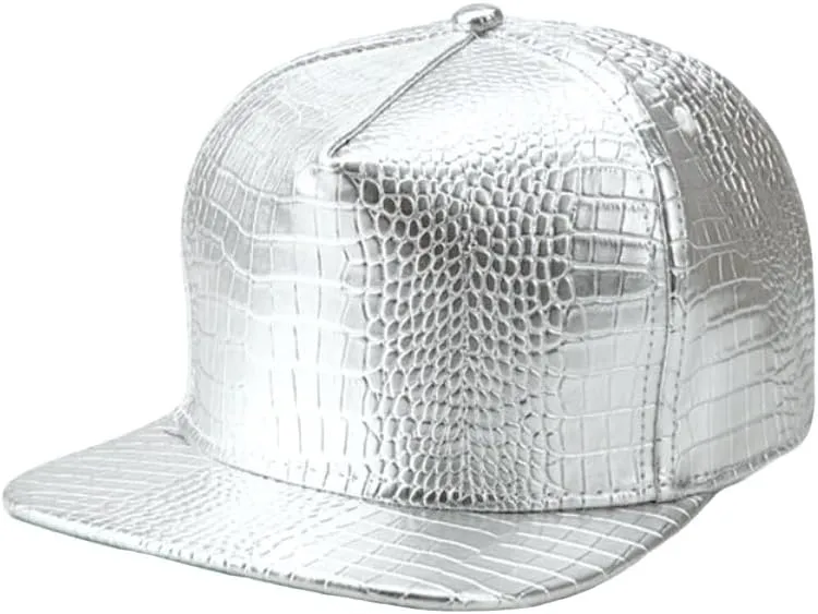 WITHMOONS High Shine Crocodile Baseball Cap Flat Brim Snapback Hat Shiny Hip Hop Cap YZ20191