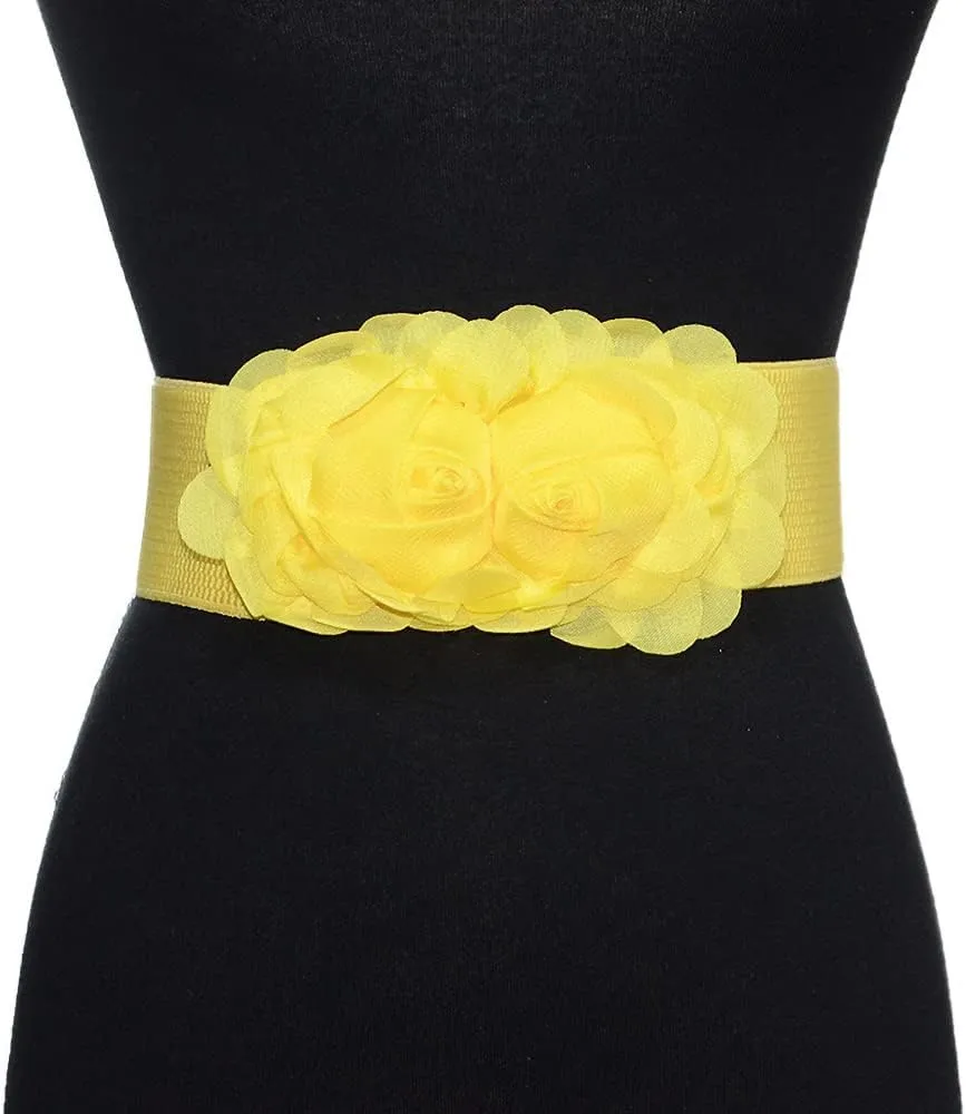 Women's 2 Packs Elastic Corset Waist Belts Stretch Wide Double Rose-Flower for Wedding Dresses