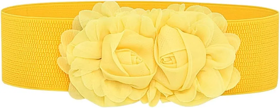 Women's 2 Packs Elastic Corset Waist Belts Stretch Wide Double Rose-Flower for Wedding Dresses