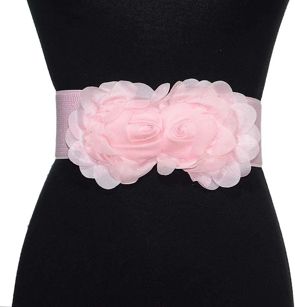 Women's 2 Packs Elastic Corset Waist Belts Stretch Wide Double Rose-Flower for Wedding Dresses
