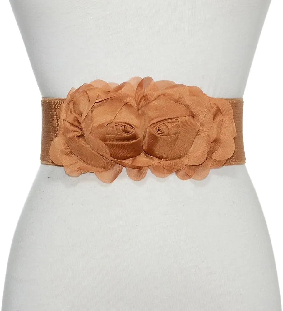 Women's 2 Packs Elastic Corset Waist Belts Stretch Wide Double Rose-Flower for Wedding Dresses