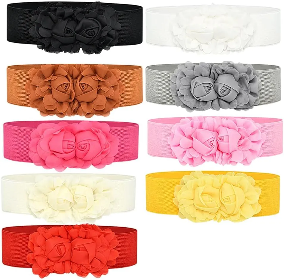 Women's 2 Packs Elastic Corset Waist Belts Stretch Wide Double Rose-Flower for Wedding Dresses