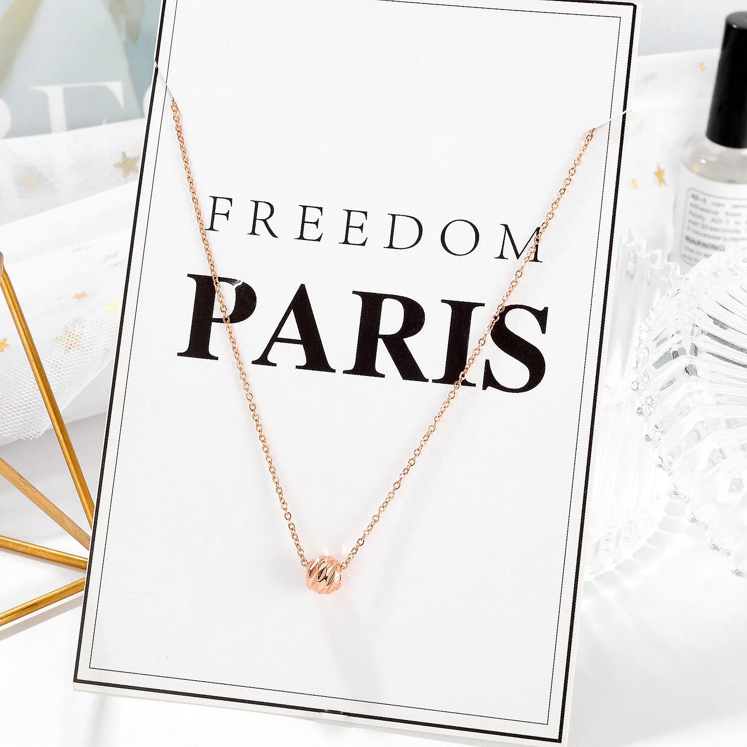 Women's Fashion Rose Gold Lucky Stone Pendant Necklace