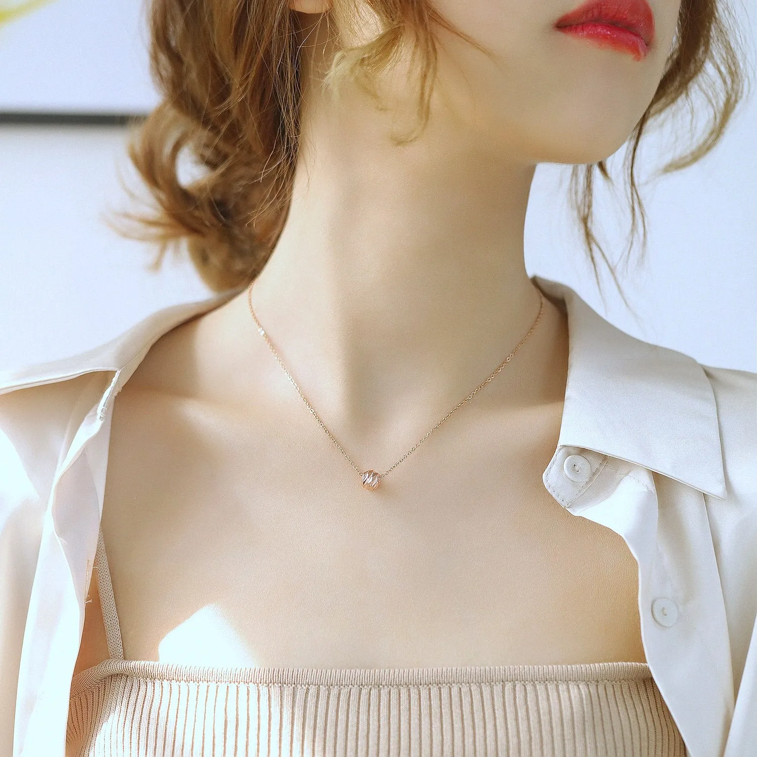 Women's Fashion Rose Gold Lucky Stone Pendant Necklace