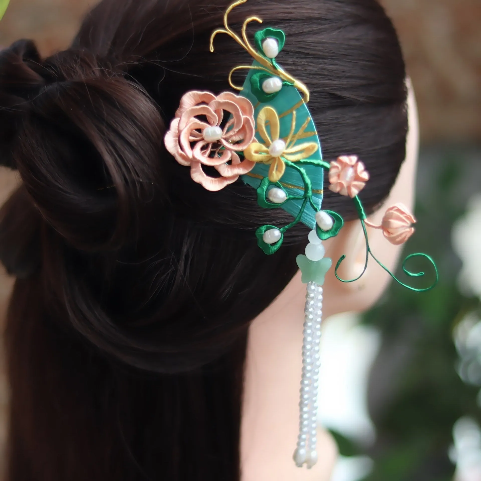 Wrapped Peony Flower Pearl Tassel Hairpin Step Shaking Hair