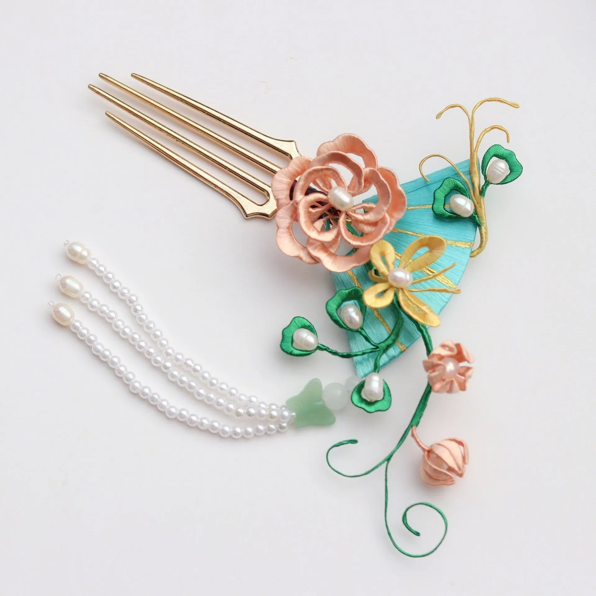 Wrapped Peony Flower Pearl Tassel Hairpin Step Shaking Hair