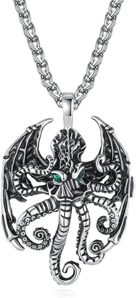 YAMI Angle Wings Necklace for Men, Guardian Angel/Dragon/Crow/Octopus Pendant Anime Necklace,316 stainless steel cast necklace