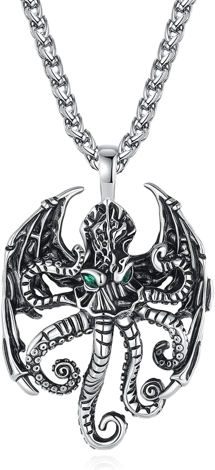 YAMI Angle Wings Necklace for Men, Guardian Angel/Dragon/Crow/Octopus Pendant Anime Necklace,316 stainless steel cast necklace