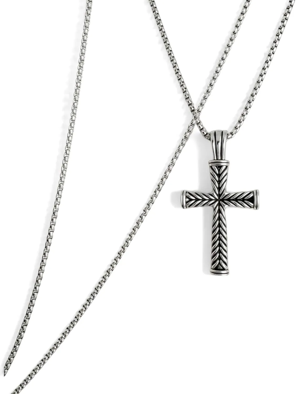 Zoe's Jewelry Cross Pendant Necklace, Chevron Pattern, Stainless Steel, Silver
